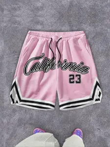 Men's Letter & Number Print Shorts, Casual Comfy Breathable Shorts for Daily Outdoor Wear, Men's Bottoms for Summer, Athleisure Style Bottoms, Activewear Clothing