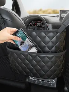 Large Capacity Car Seat Back Storage Bag, Durable Artificial Leather Mesh Pocket, Hanging Design, Lightweight Car Interior Accessories