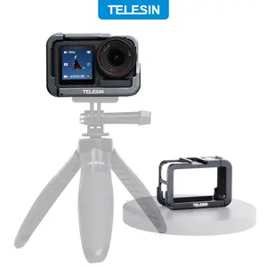 【Camera Not Included】TELESIN Metal Camera Cage for DJI Osmo Action 5 Pro/5/4/3 Akaso– Aluminum Protective Cage Frame with DJI Mic Compatibility – Cage Only, Action Camera Accessories