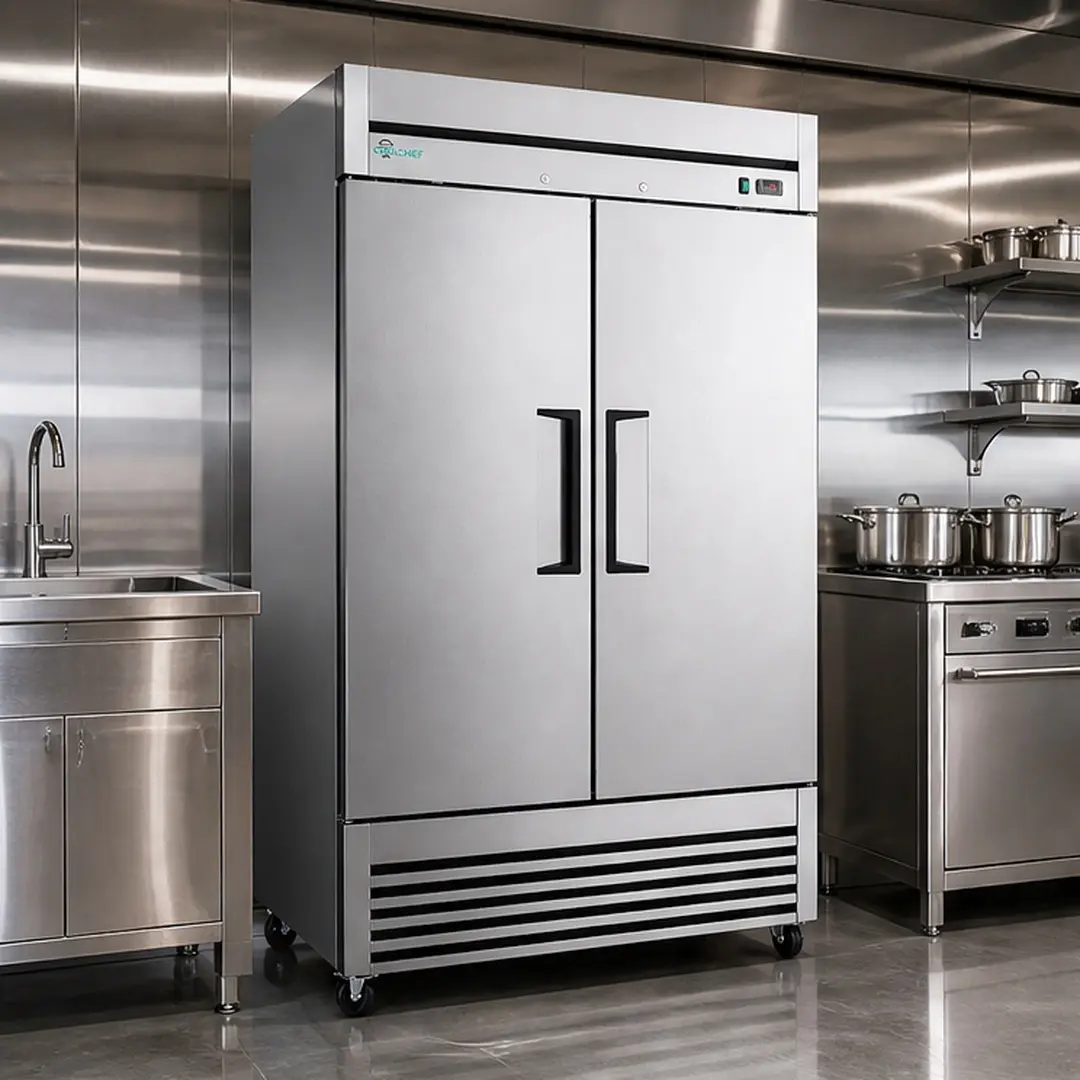 54" Commercial 2-Door Reach-in Stainless Steel Refrigerator - 44.5 Cu.Ft, 32-37°F Air Cooling, LED Lighting, 6 Shelves, ETL Listed, 336.87 lb, 54.13Wx31.50Dx82.25H in, Cubgel Compressor, Recessed Handles, Restaurant & Cafe Food Beverage Storage Solution,,