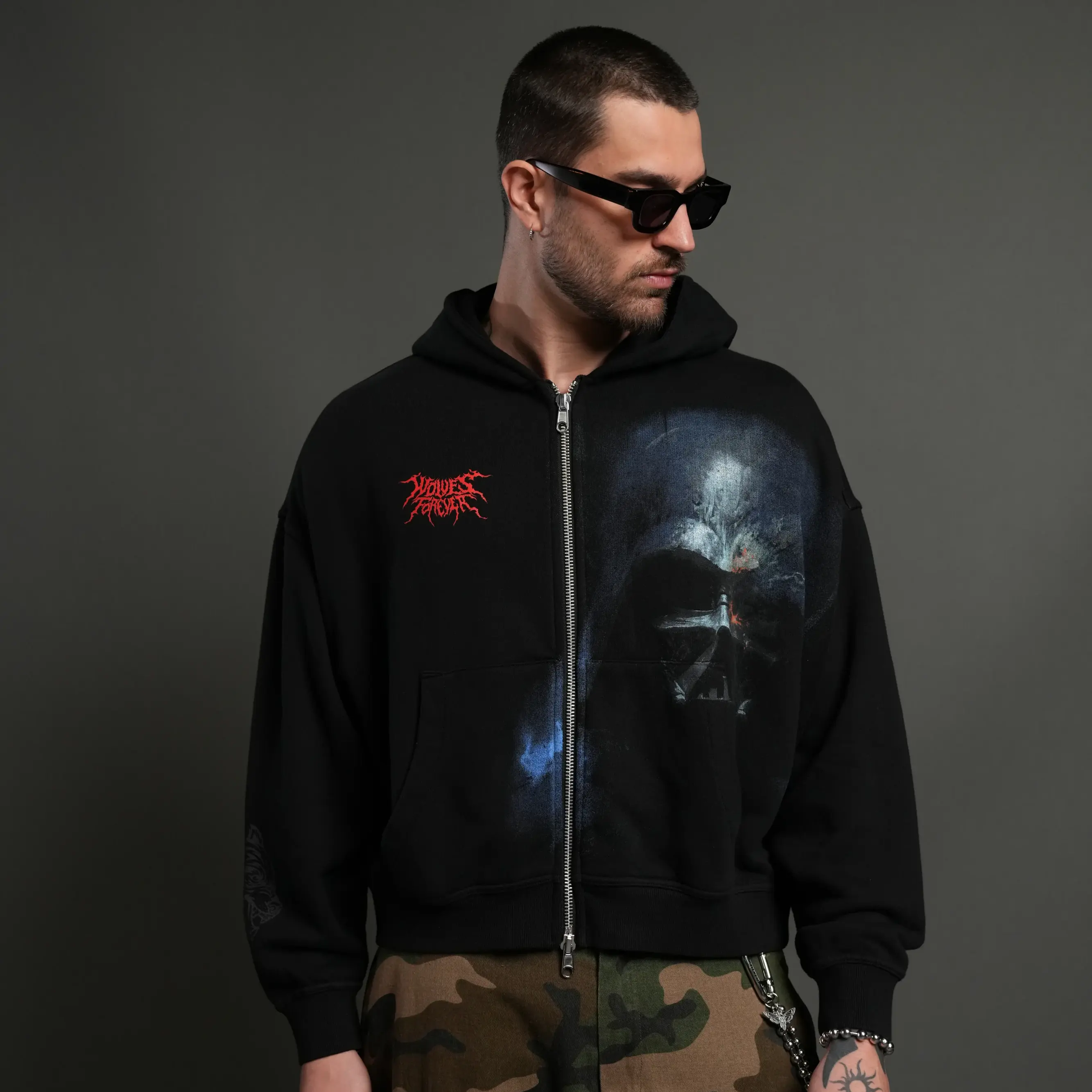 Haunted Mound Zip Hoodie, Skull Graphic Gothic Full Zip Sweatshirt, Dark Y2K Grunge Streetwear, Horror Metal Style Hoodie, Alternative Fashion Gift