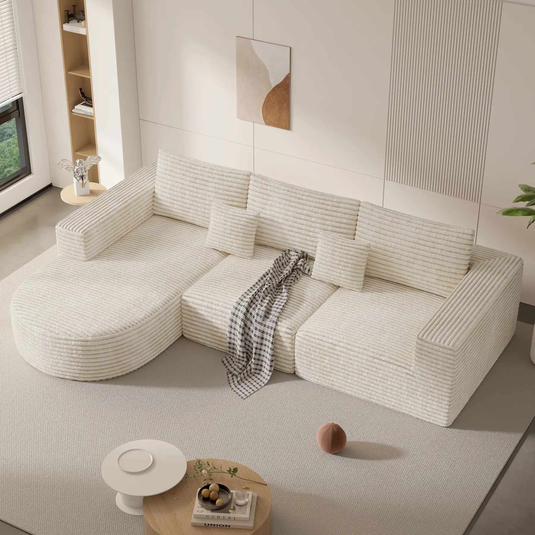[2 Packages shipping]110" Modular Sectional Sofa Couches, Cloud Couches for Living Room, Boneless Sofa with Deep Seat,L-Shape Couch with Chaise,No Assembly Required,Beige,