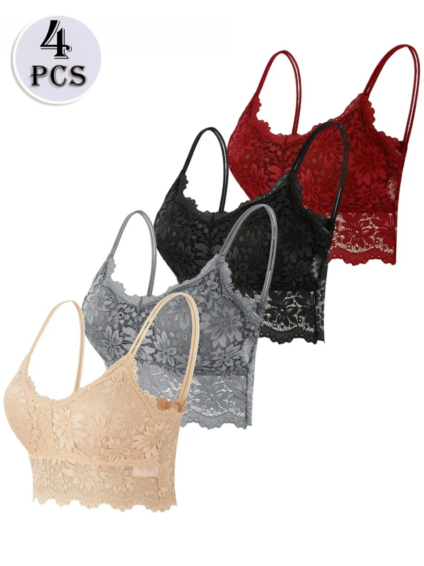Women's Padded Contrast Lace Bralette, Seamless Wireless Push-Up Bra, Soft Breathable Casual Lingerie Top for All-Season Daily Wear