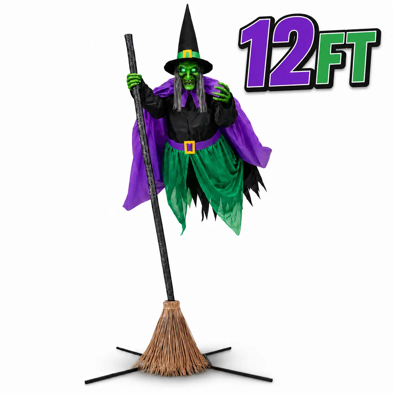 12 FT Animated Hovering Witch Animatronic, Halloween Outdoor Decoration with Sound & Touch Activated Sensor, Scary Prop for Home Garden Yd Lawn Party Supplies