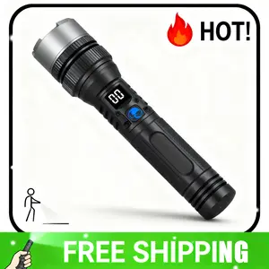 1PC Outdoor Favorite 2-in-1 Multifunctional Flashlight Power Bank | Sleek Black Practical Device with Digital Battery Display Rechargeable Zoomable Adjustable Brightness Portable Flashlights for Adventure Seekers Campers Hikers Emergency Travel Home Use