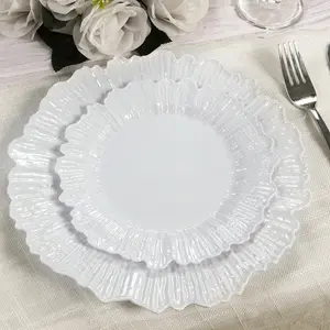 20-Pack 7" Plastic Dessert Plates – White Reef Design Appetizer Salad Party Plates – Elegant Disposable Tableware