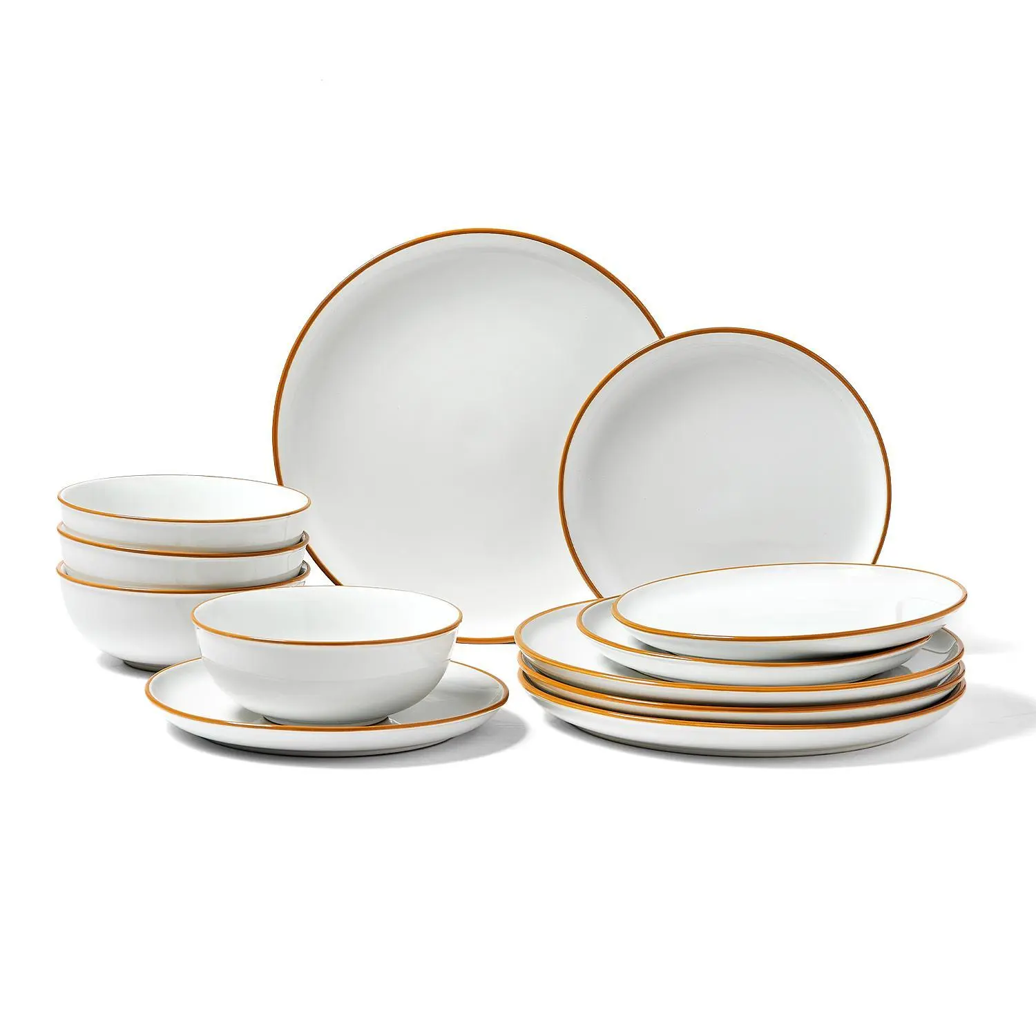 【Backtoschool】VEVOR Solid Thickened Heat-Resistant Ceramic Tableware Set, Service for 4 (12 PCS), Round Plates & Bowls, Scratch-Resistant, Dishwasher & Microwave Safe, for Salad Soup, Dishwasher Safe