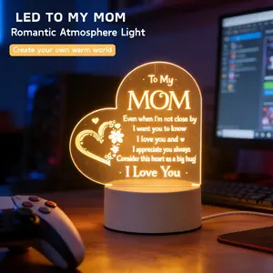 Engraved Night Light, Customizable LED Lamp, LED Atmosphere Lights, Decorative Atmosphere Lamp, Perfect Gift for Mom from Daughter or Son, Ideal Birthday, Christmas & Mother’s Day Present