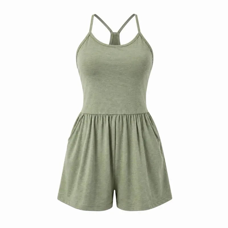 Women’s Sleeveless Romper Dress with Built-in Shorts & Pockets