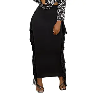 Viral 2026 Fringe Maxi Skirt — Minimalist Architectural Bodycon Skirt with Sophisticated Side Tassels, High-Waisted Party Piece (True to Size), Women’s Wear