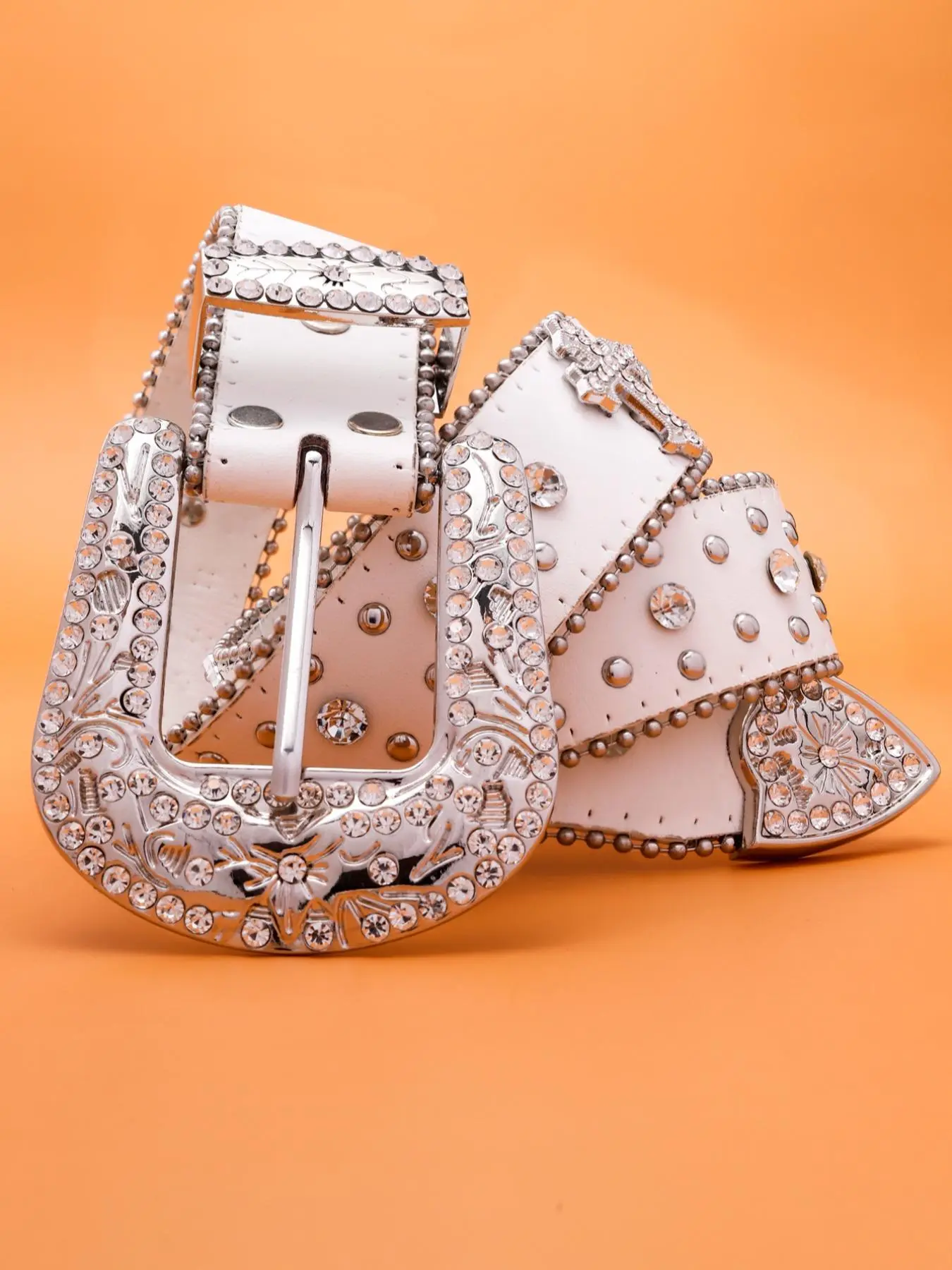 Unisex Punk Style Rhinestone Decorated Studded Belt Buckle, Y2k Sparkling Bling Western Belt with Cross Design for Women & Men, Casual Waistband for Party & Daily Decorative Belt Punk Fashion Belt