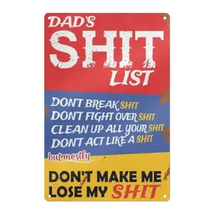Vintage Aluminum Tin Sign "Dad's Shit List" - Humorous Wall Art Plaque, Multipurpose Home & Garden Decor, Water-proof & Dust-proof