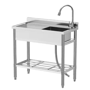 Commercial Stainless Steel Utility basin with Work Table – Deep Single Bowl, Backsplash, Undershelf Storage – Freestanding Prep basin for Kitchen, Restaurant, Garage, Laundry, Outdoor – Includes Pull Out Faucet & Hot/Cold Water Pipes