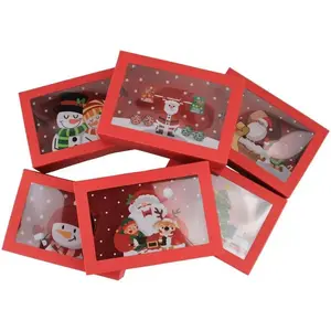 Cardboard Christmas Gift Boxes, 6/12 Pack, Premium Gift Box, Cartoon Reindeer & Tree Design, Transparent Window, Perfect for Holiday Party Favors, Party Gift Packs
