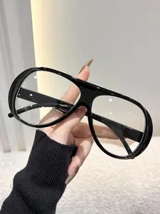 Large Size Single Piece Transparent Lens Glasses, Simple Decorative Fashion Eyewear, Unisex Wide Frame Design, Polycarbonate Lenses, All Seasons, Trendy Casual Eyeglasses