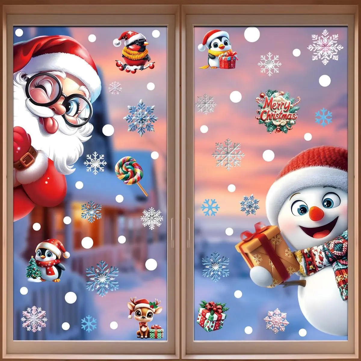 Christmas Decorative Paper Stickers - Gingerbread Figurines, Snowmen, Snowflake Glass Designs, No Glue Needed, Easy Install for Party Decoration Supplies, Festive Home Decor Art Deco Ornaments