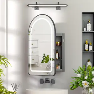 Recessed Medicine Cabinet with Lights,Brushed Black Arched Medicine Cabinet with Mirror for Bathroom,3-Color Lighted Mirrored Cabinet Wall Mounted,Bathroom Vanity Mirror with Storage,20x31