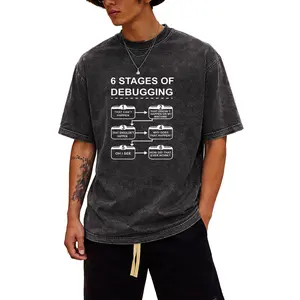Casual Washed Programmer T-shirt – 6 Stages of Debugging Graphic for Computer Science Lovers