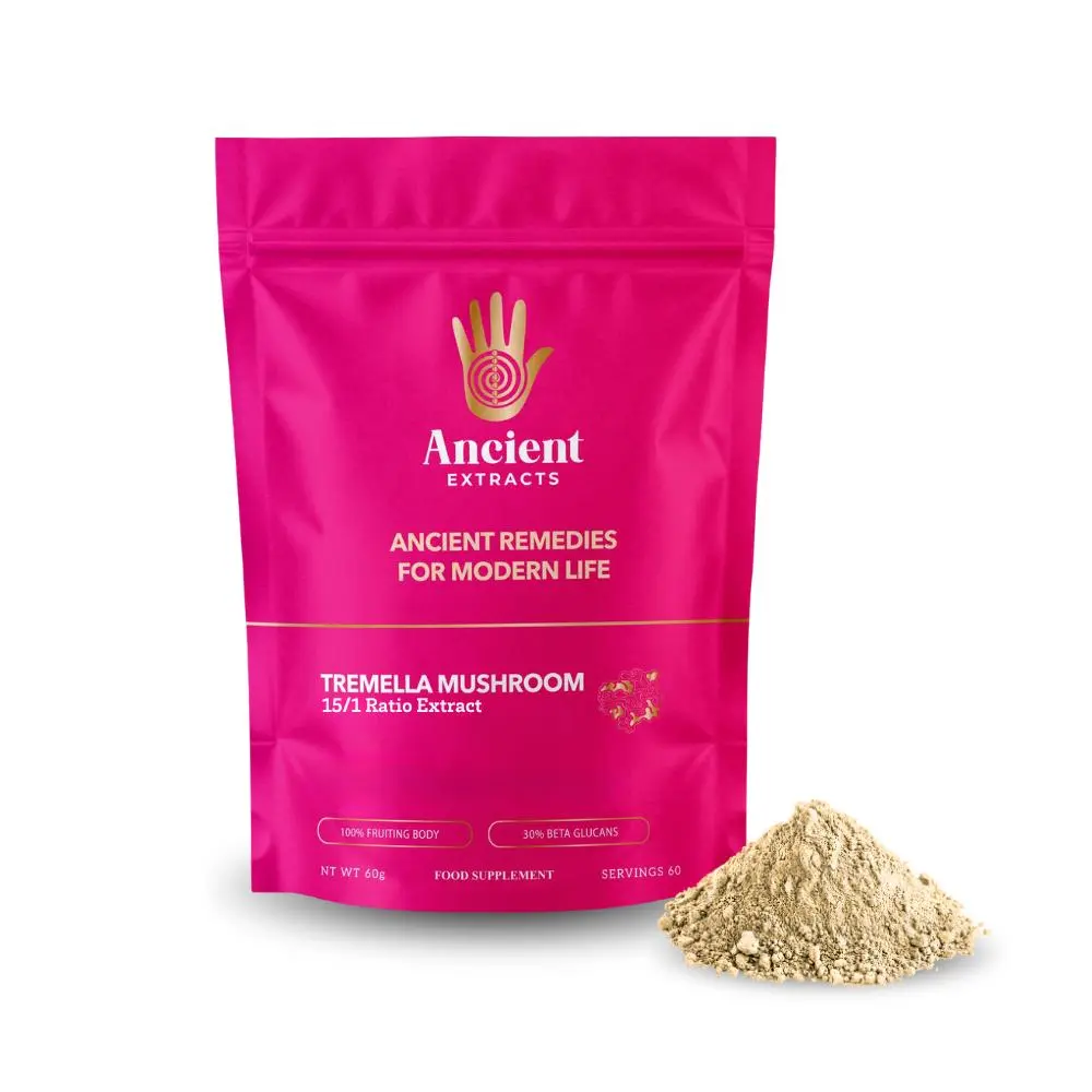 Ancient Extracts Tremella Mushroom Botanical Extract Powder - 30%+ High Beta Glucans Content, Fruiting Bodies Only, 60g Pack, 2-Month Supply, 24 Months Shelf Life, Essential Nutrients for Adults, Dietary Healthcare Supplement