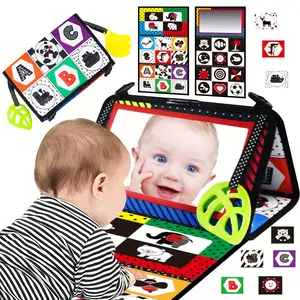 Children's Mirror Cloth Book, High Contrast Children's Sensory Toy, Prone Time Floor Mirror Toy, Foldable Interactive Double-sided Cloth Book, Sensory Activity Board, Promoting Brain Development