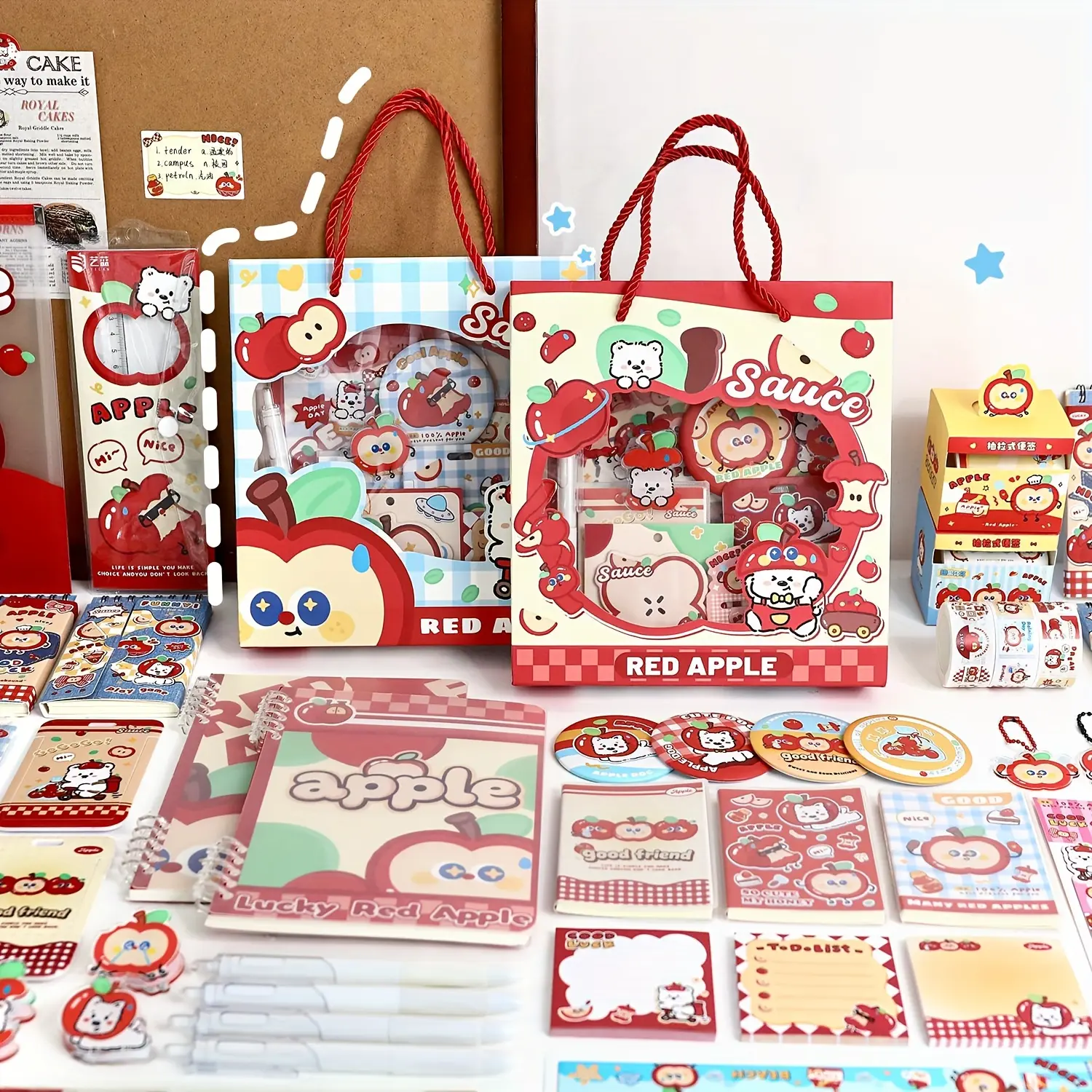 Cute Apple Theme Stationery Gift Set, Office Learning Supplies Box, School Supplies, Aesthetic School Supplies, Writing Study Gifts, Halloween Christmas Reading Presents, Learning Materials, Classroom Supplies, School Bundle