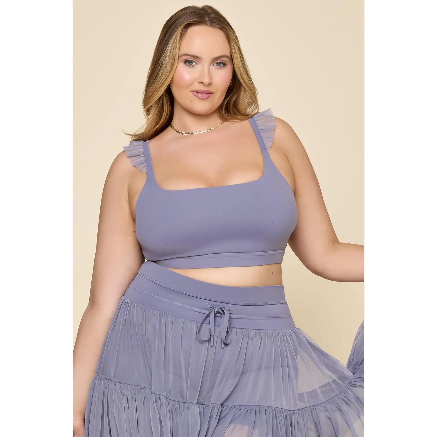 POPFLEX Women's Soft Mesh Ruffle Romance Bra - Blue Mist, Mesh Sports Bras Alternative
