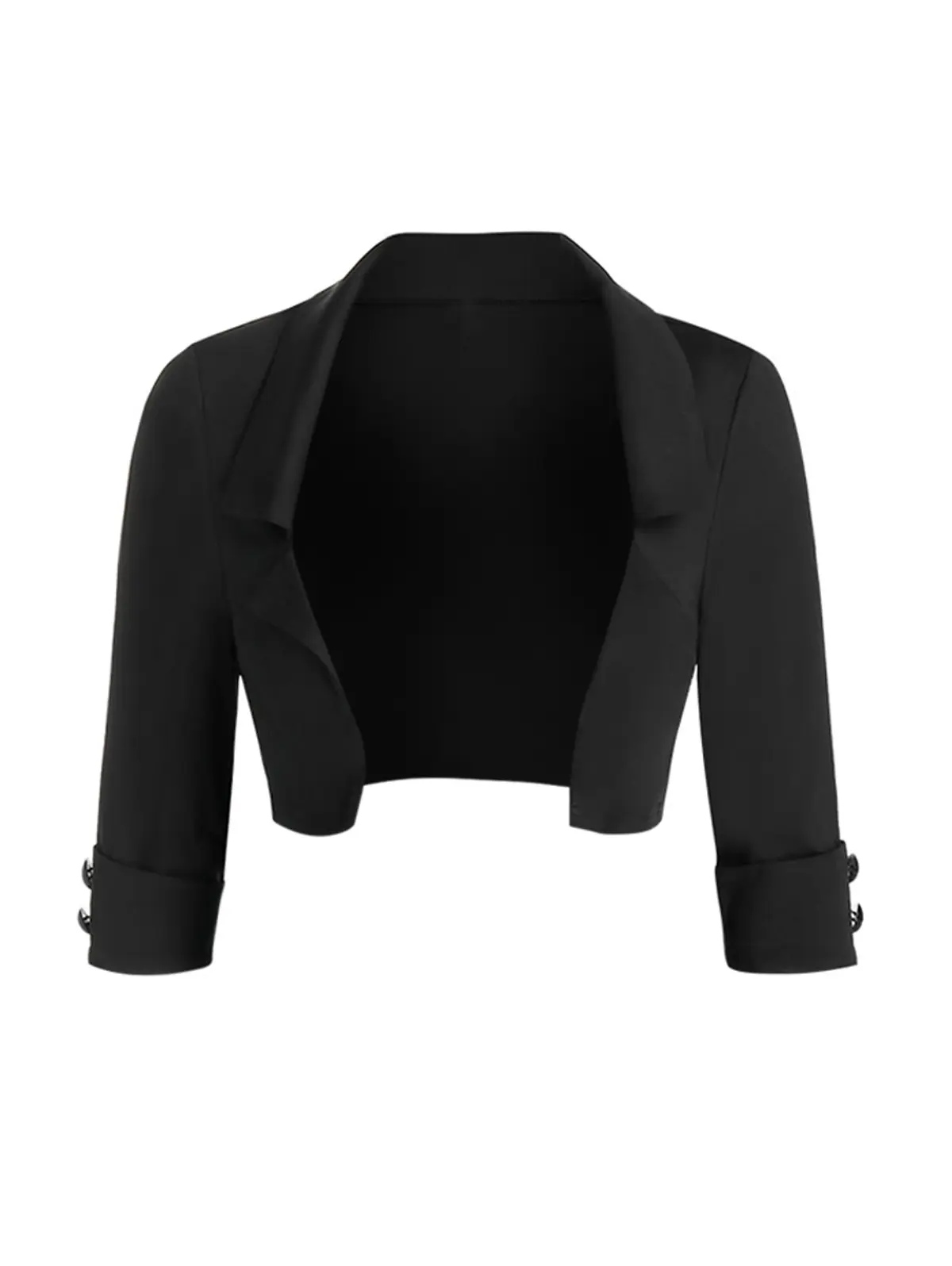 2025 Women's Jacket Coat Tops Solid Color Open Front Crop Jacket Mock Button Turndown Collar Cropped Jackets Black Top Casual Fit