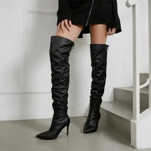 Women's Slouchy Over The Knee Boots Thigh High Boots Solid Color 3.93-inch Stiletto High Heels Pointed Toe Fall Winter Fashion Comfortable Elegant Tall Long Boots Sexy Dress Heeled Shoes Botas with Back Zipper For Daily Wear XQX(Sheets)