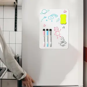 Magnetic Whiteboard with 3 Counts Random Color Marker Pen & Eraser, 1 Set Magnetic Refrigerator Whiteboard Planner, Home Decor Supplies