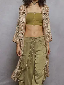 Long Maxi Crochet Boho Brown/Blue/Black  Color Open Cardigan Duster