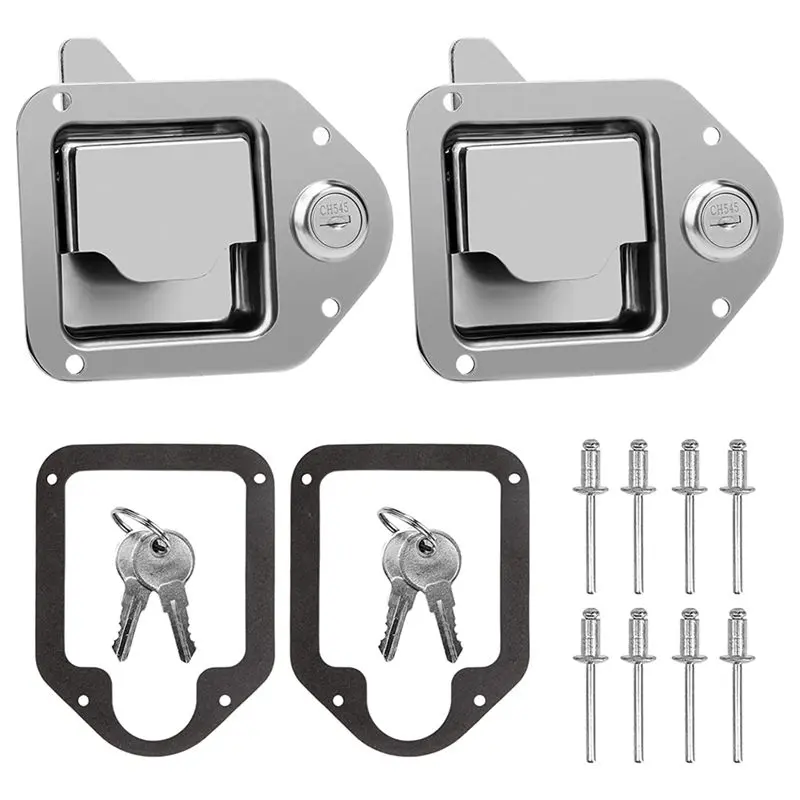 Steel Truck Tool Box Lock Replacement Paddle Latch with Keys, 4-3/8in x 3-1/4in, Rust-Resistant Easy-to-Install Lock & Bolts for Trucks, Trailers, Caravans
