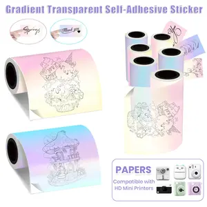 3 Rolls Transparent Self-Adhesive Thermal Paper Roll, Gradient Colors, Self Adhesive Decorative Stickers, Compatible with T02/m02x/m02 Printers, Ideal for Photos and Notes