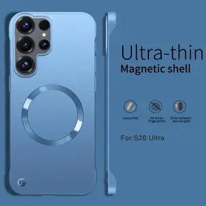Fin Ultra Thin Metallic Paint Magnetic Case For Samsung Galaxy S26 Ultra S25 S24 S23 Plus S22 Frameless Cooling Hard PC Cover Funda