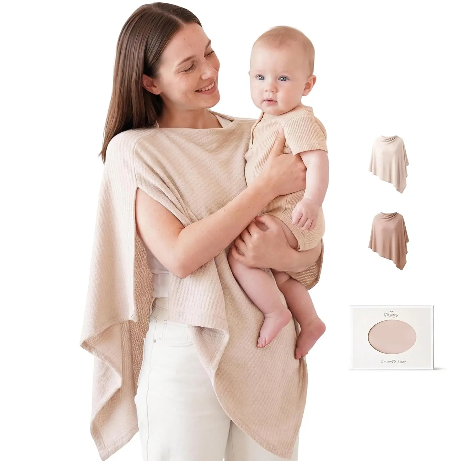 Nursing Cover for Breastfeeding, Soft & Breathable Privacy Poncho, Multi-Use Feeding Shawl, Comfortable & Portable Breastfeeding Cover for Women (Beige), Mom, Nursing Accessories
