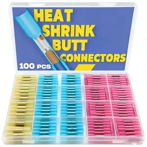 100PCS Heat Shrink Butt Wire Connector Kit, Heat Shrink Connectors, Insulated Waterproof Electrical Wire Crimp Terminals Butt Splice for Marine Automotive, Crimping Terminals