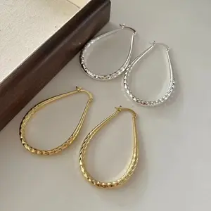 Hoop Earrings, Textured Oval Hoops in Gold & Silver Tone, Sparkly Statement Earrings for Women