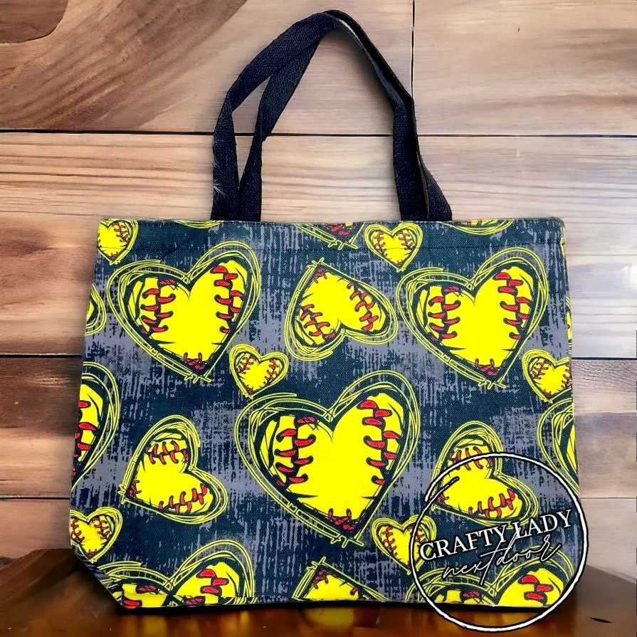 Softball Canvas Zipper Tote Bag