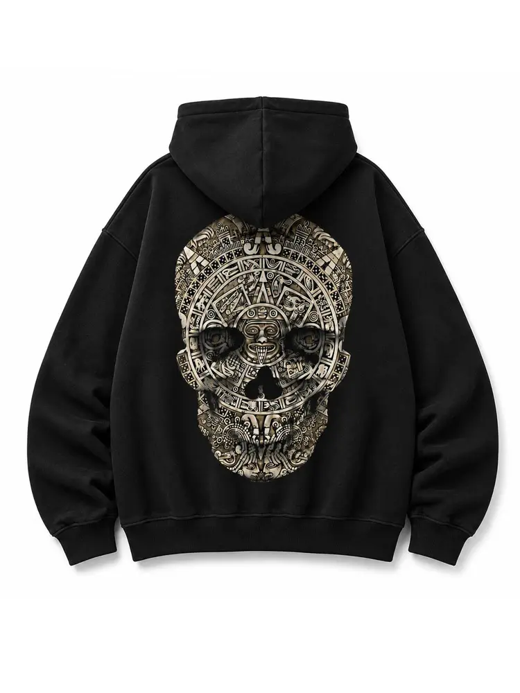 Men's Unisex Skull Art Chicano Oversized Graphic Hoodie - Medium-Heavy Cotton-Polyester Fabric, Casual Loose-Fit Menswear Top, Streetwear Gift for Him