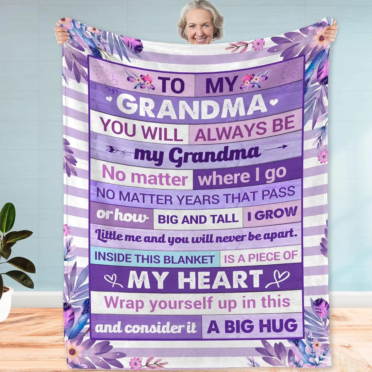 Custom Personalized Floral Bouquet Blanket for Grandma - All Season Bed Warmer Throw, 50x60 in, Mothers Day/Birthday Gift from Grandkids, Custom Blankets, Personalized Blankets
