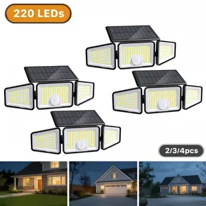 2-Pack Outdoor Solar Lights, IP65 Waterproof 3-Head 2500-Lumen Wide-Angle LED Motion Sensor Security Floodlights for Patios, Garages