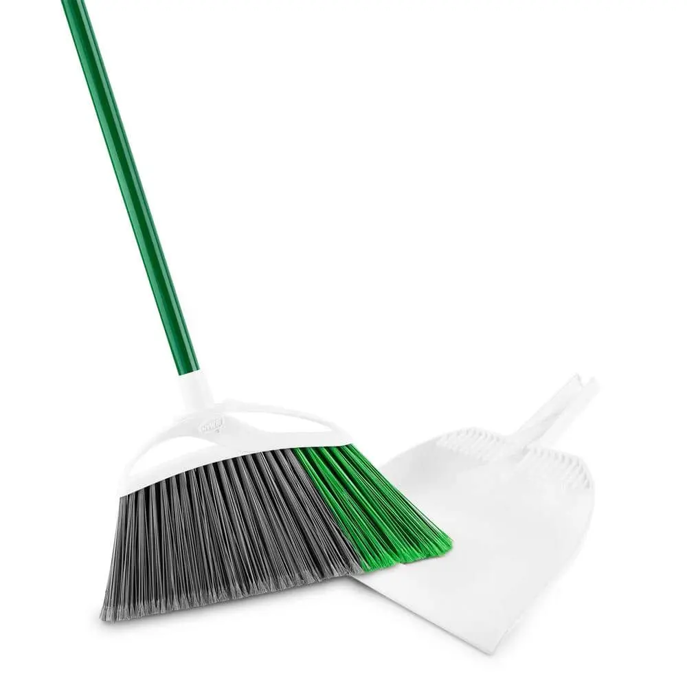 Extra-Large Precision Angle Floor Broom and Handle Dustpan Set - Sturdy Plastic-Steel Long-Handled Heavy Duty House Cleaning Tools for Housekeeping