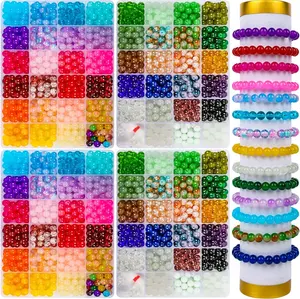2400 count 8mm Glass Beads Bracelet Making Kit,  Colors  Beads for  Making and DIY Crafts4 Box Round Beads