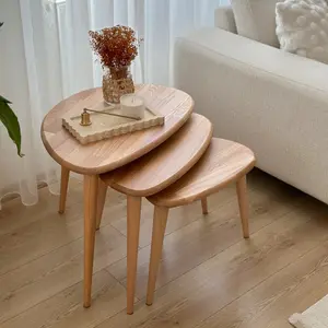 Wood Nesting Tables Set of 3 - Ercol Style Nesting Table - Chestnut