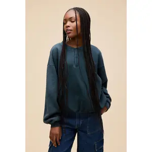 Solid Oversized Henley Sweatshirt