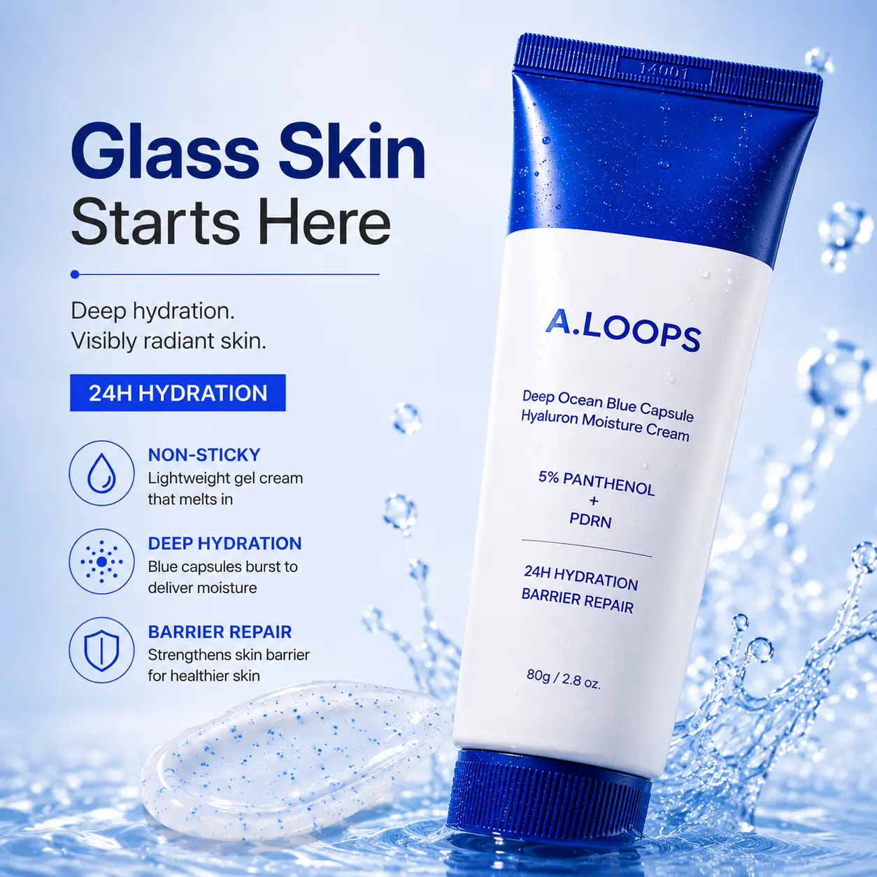 A.LOOPS Korean PDRN & Panthenol Barrier Repair Moisturizer, Hyaluronic Acid-Infused for Dry Sensitive Skin - Restores Dewy Skin, Delivers Infinite Glow (Moisturizers & Mists), Restore, Plump Skin