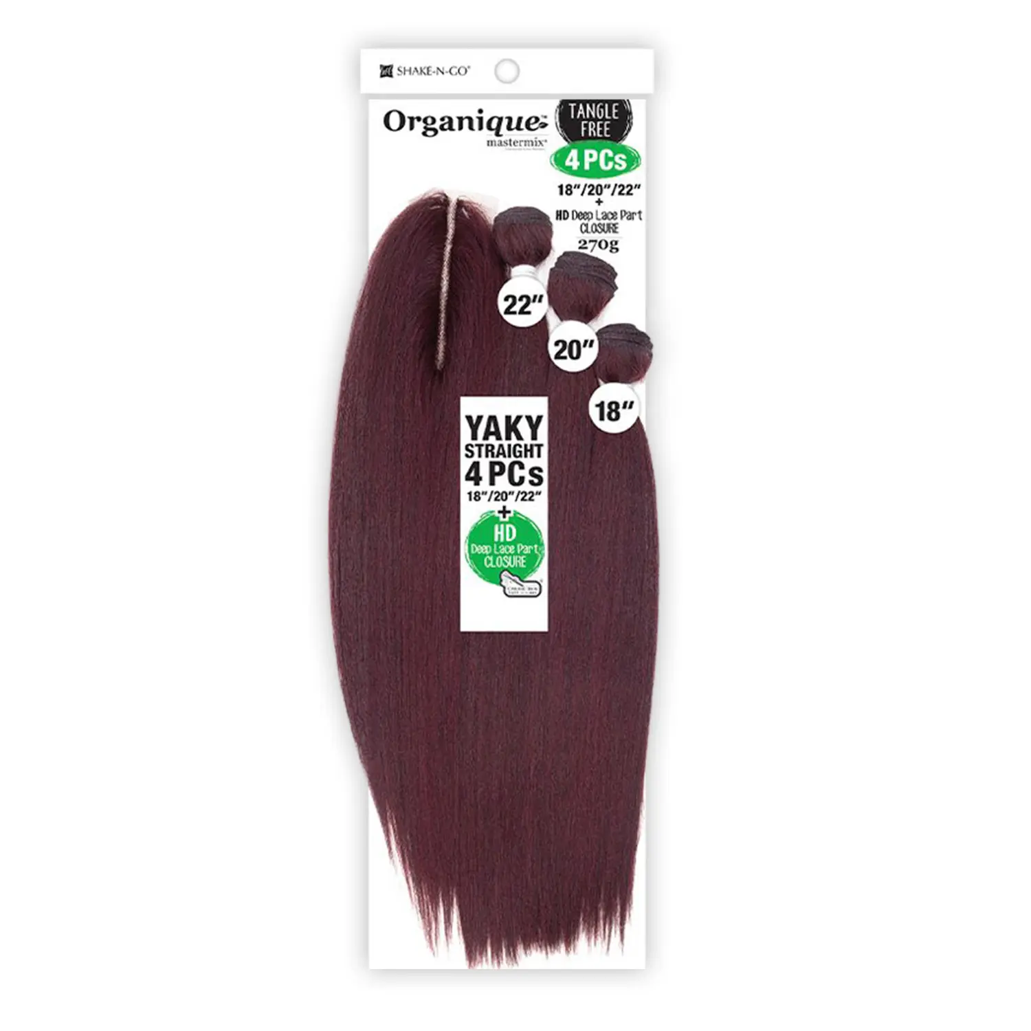 Shake-N-Go Organique Mastermix Yaki Straight Synthetic Hair Extensions - Grade-A Fiber, 4PC Set with HD Deep Lace Part Closure (18-20-22in), Unique Quality, Bouncy Volume, Soft Luscious, Tangle-Free Wear