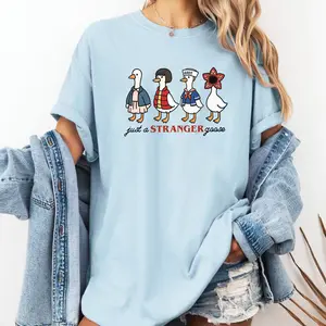 Just A Stranger Goose T-Shirt, Stranger Things Funny Duck Parody Graphic Tee, Eleven Dustin Max Lucas Parody Shirt, Retro TV Show Aesthetic Top