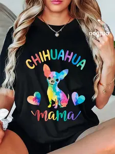 Women's 100% Cotton Round Neck Graphic T-Shirt, Unisex Everyday Casual Streetwear for Chihuahua Mama Dog Lovers