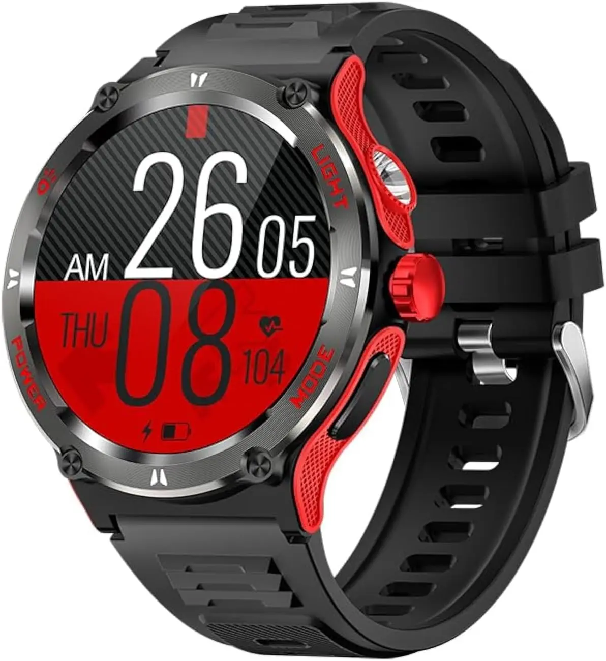 KT76 Outdoor   Watch 1.53-inch  Touch Screen 3ATM  Multifunction Smartwatch Ultra  Flashlight Compass Heart &   Voice Assistant (Red)