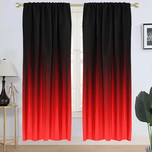 Red and Black Window Curtain Abstract Ombre Mens Gothic Striped Modern Art Aesthetic Fun  Minimalist Living Room Bedroom Window Drapes  Fabric 1 Pair, 42" W x 84" L, Gradient